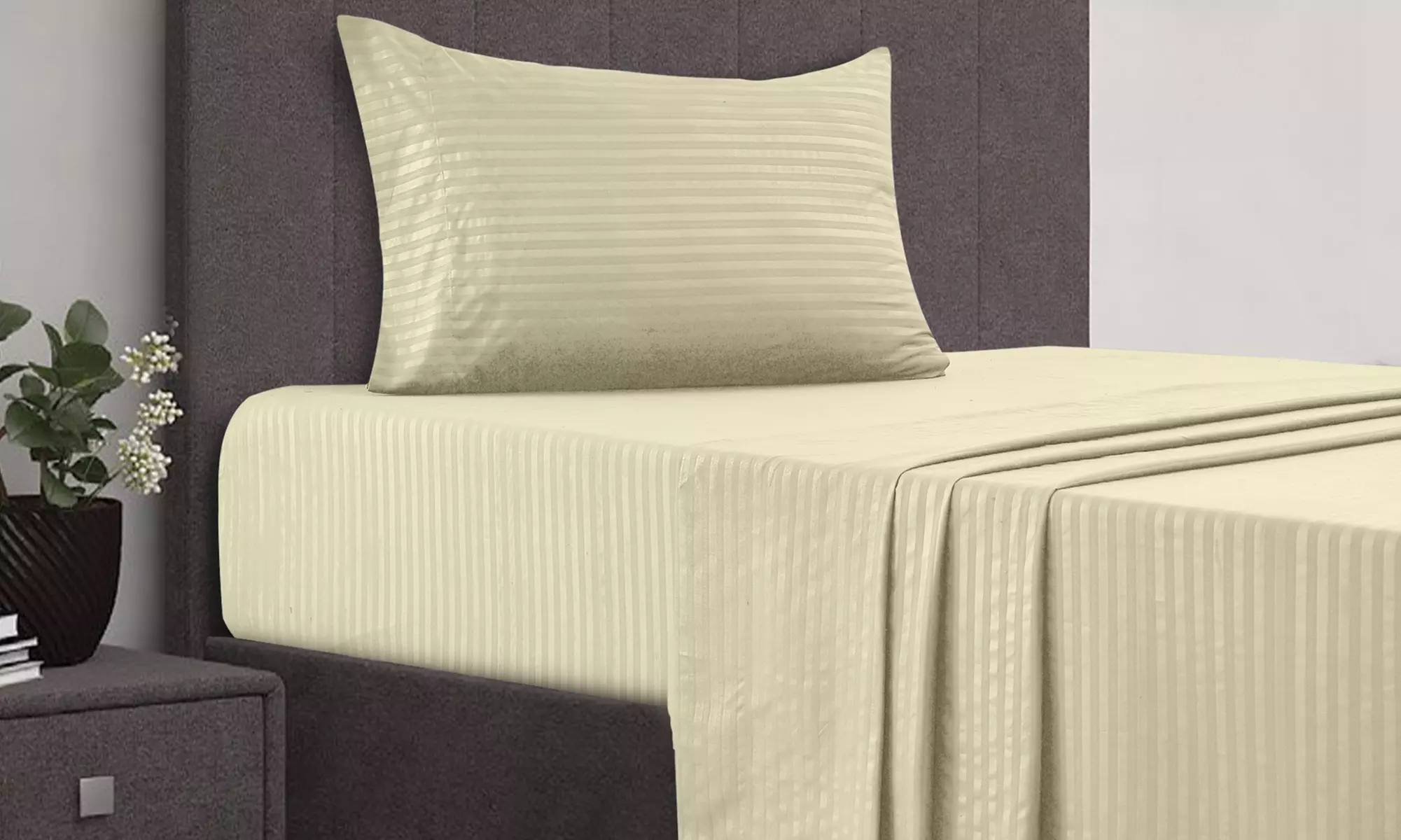 Lux Decor 4 Piece Stripe Bed Sheet Set Microfiber Deep Pocket Bedding Sheets