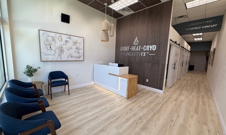 One Session of Your Choice: Cryotherapy, Red Light Therapy, Infrared Sauna, Vibration Therapy, or Compression Therapy - Light Heat Cryo LongevityFX