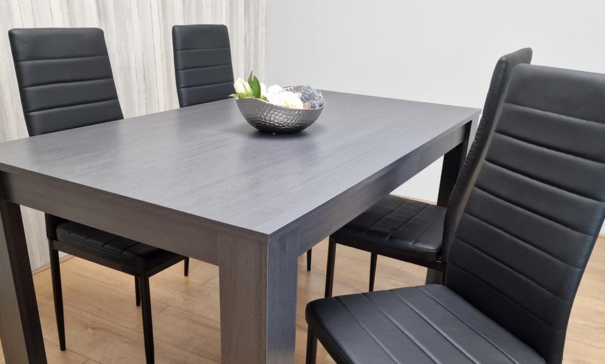 Image 3: Dining Table Set with Four Stylish Leather Chairs