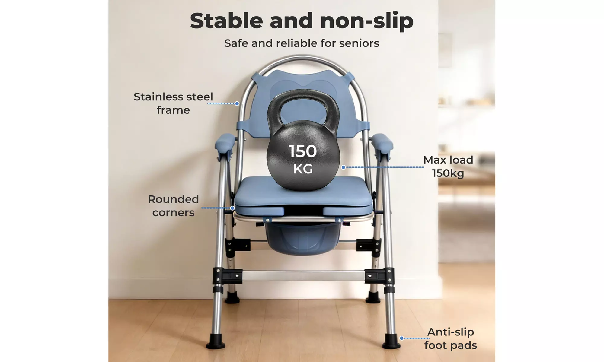 Levede Folding Commode Chair - Adjustable Bedside Toilet Chair