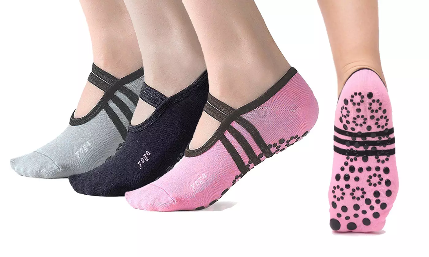 1-3 Pair Yoga Sock for Women Non-Slip Grips & Straps Dance Socks Pilates Socks - Primary Image
