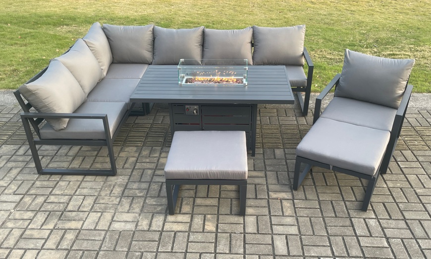 Image 2: Aluminium Patio Furniture Corner Sofa Set Gas Fire Pit Dining Table