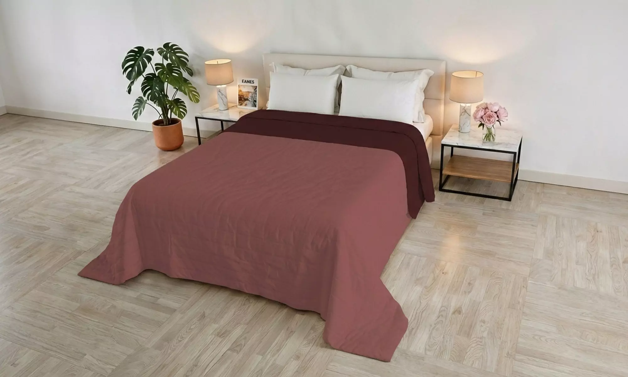 Couvre-lit "Trapuntino Golia" double face effet vintage "water washed"