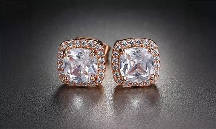 Sterling Silver Cushion Cut Halo Studs With Crystals From Swarovski