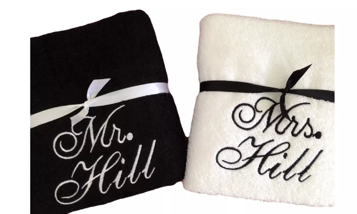 Mr. & Mrs. Personalized Bath Towel Set from Cay Boutique (2-Piece) - Primary Image