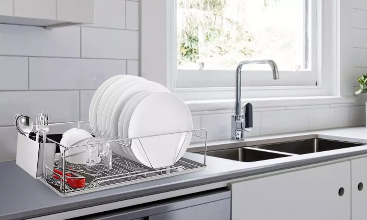 iMounTEK Stainless Steel Dish Rack with Side Cup and Drain Board