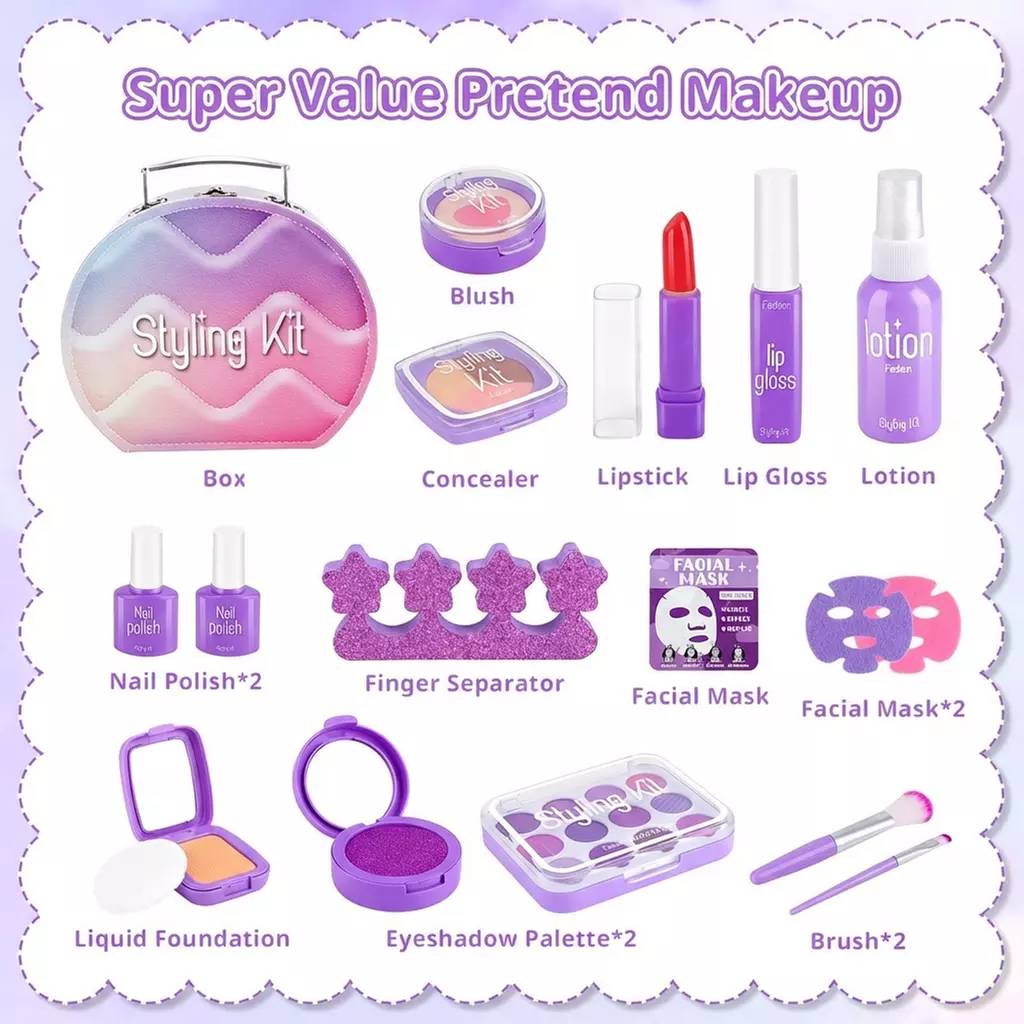 Girls Pretend Makeup Kit with Carry Case