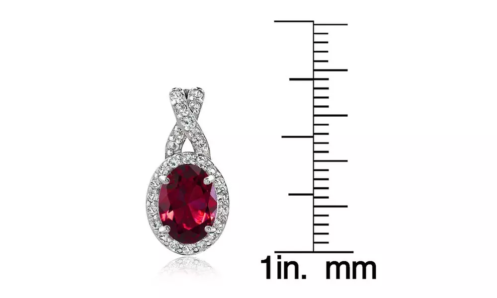 Sterling Silver 3ct TGW Created Ruby & White Topaz Oval and X Drop Earrings