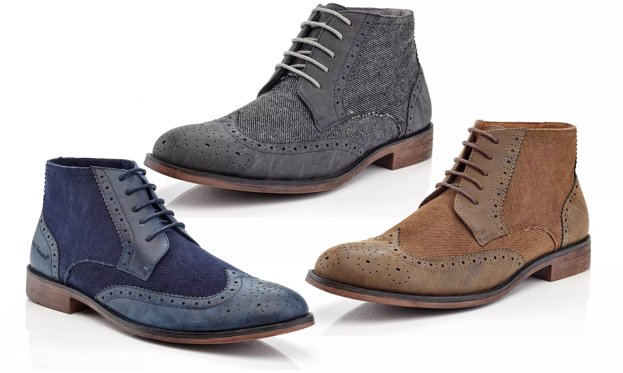 Henry Ferrera Men's Wingtip Denim Two-Tone Oxford Boots - Primary Image