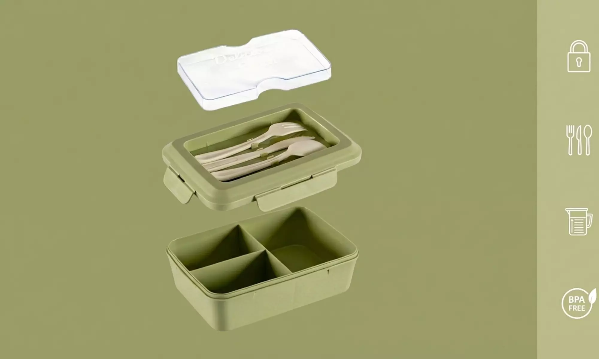 Set van 2 lunchboxen (1300 ml.) met 3 vakken en bestek