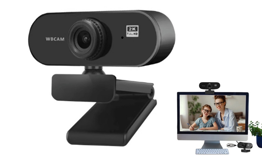 Image 2: 2K Webcam with Microphone, Clear Video and Adjustable Lighting