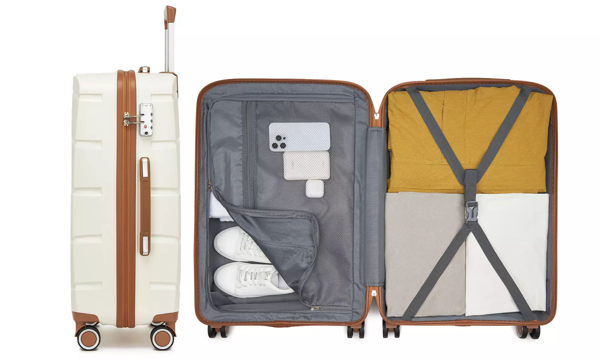 1 / 3x KONO kratzfester PP-Reisekoffer mit leisen Rollen & TSA-Schloss