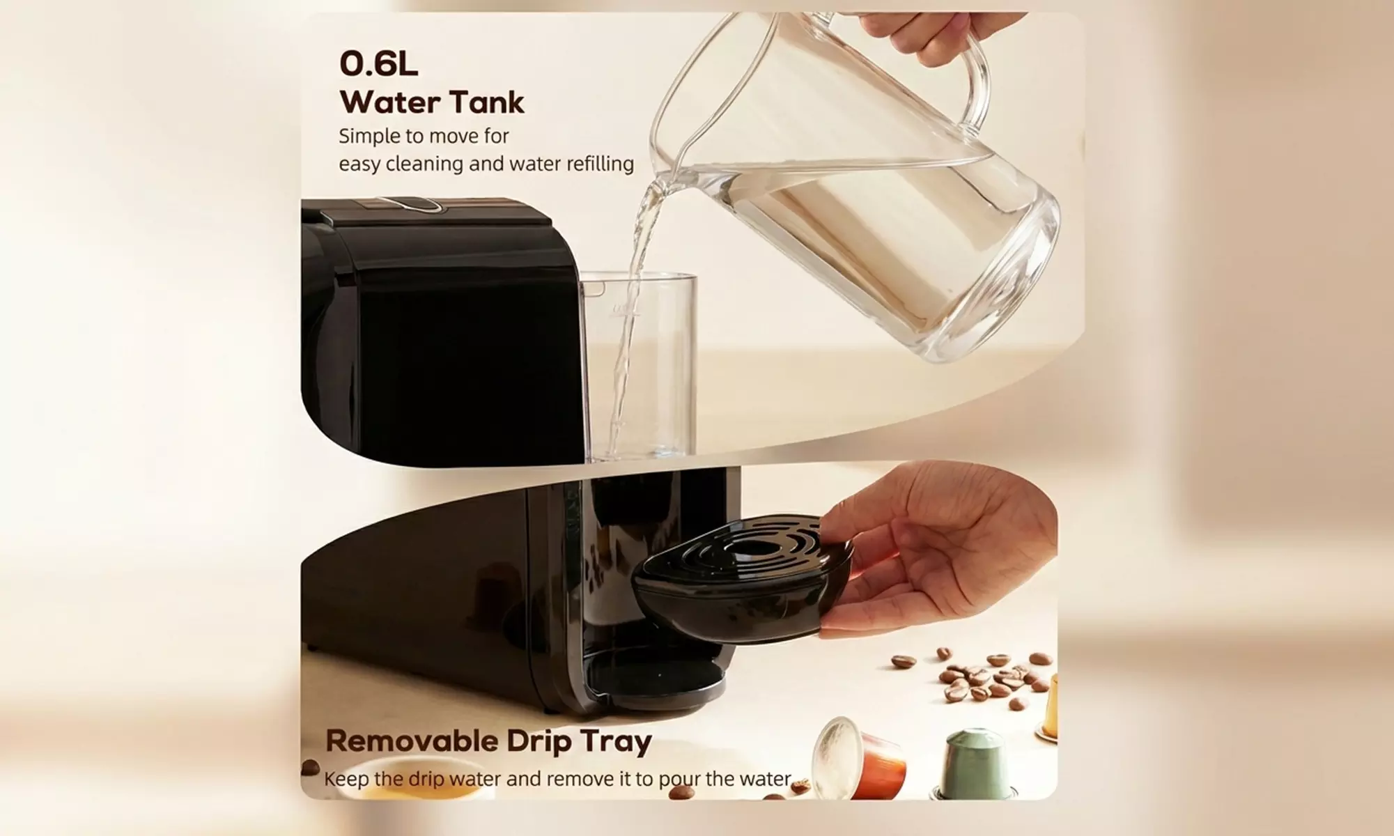 HOMCOM 19 Bar 1450W Capsule and Ground Coffee Maker in Black