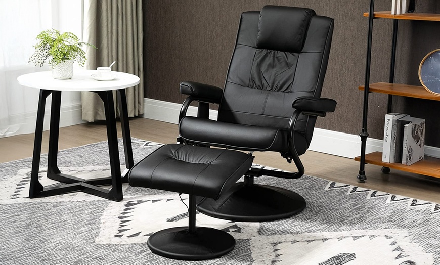 Image 7: HOMCOM Recliner Massage Chair with Footstool