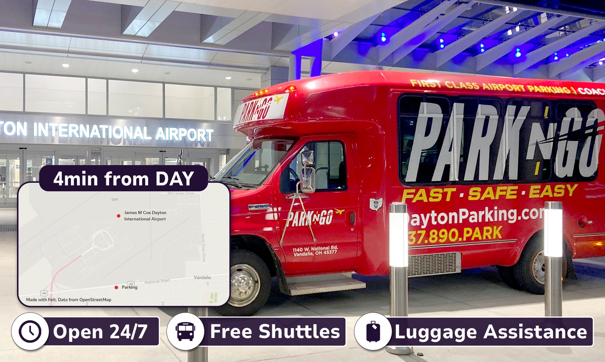 3-Days Self-Park or Valet Airport Parking at DAY Up to 21% Off