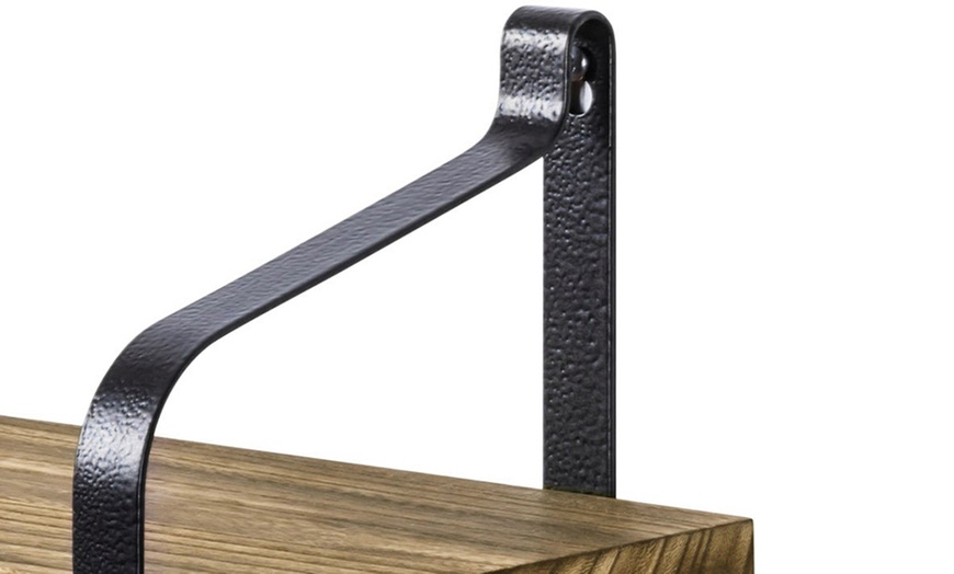 Image 4: 2-Tier Pine Wood Floating Wall Shelves with Industrial Design