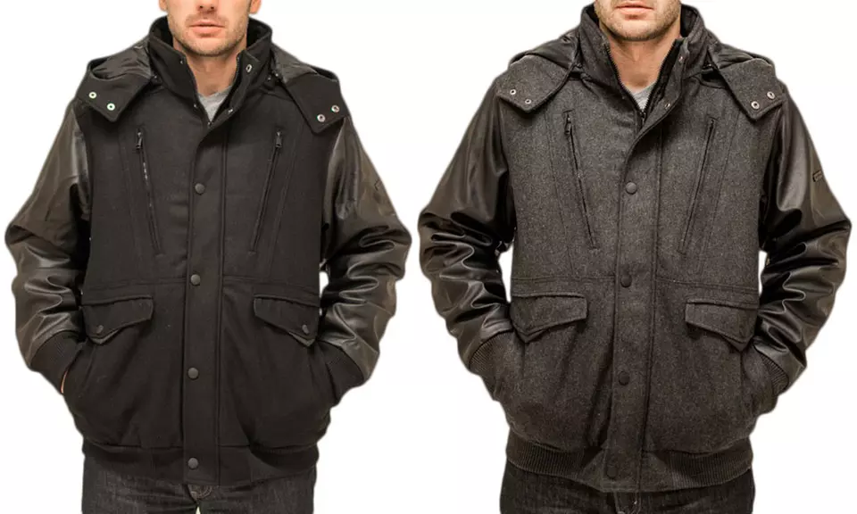 Rocawear Men's Wool-Blend Varsity Jacket with Faux Leather Sleeves - Primary Image