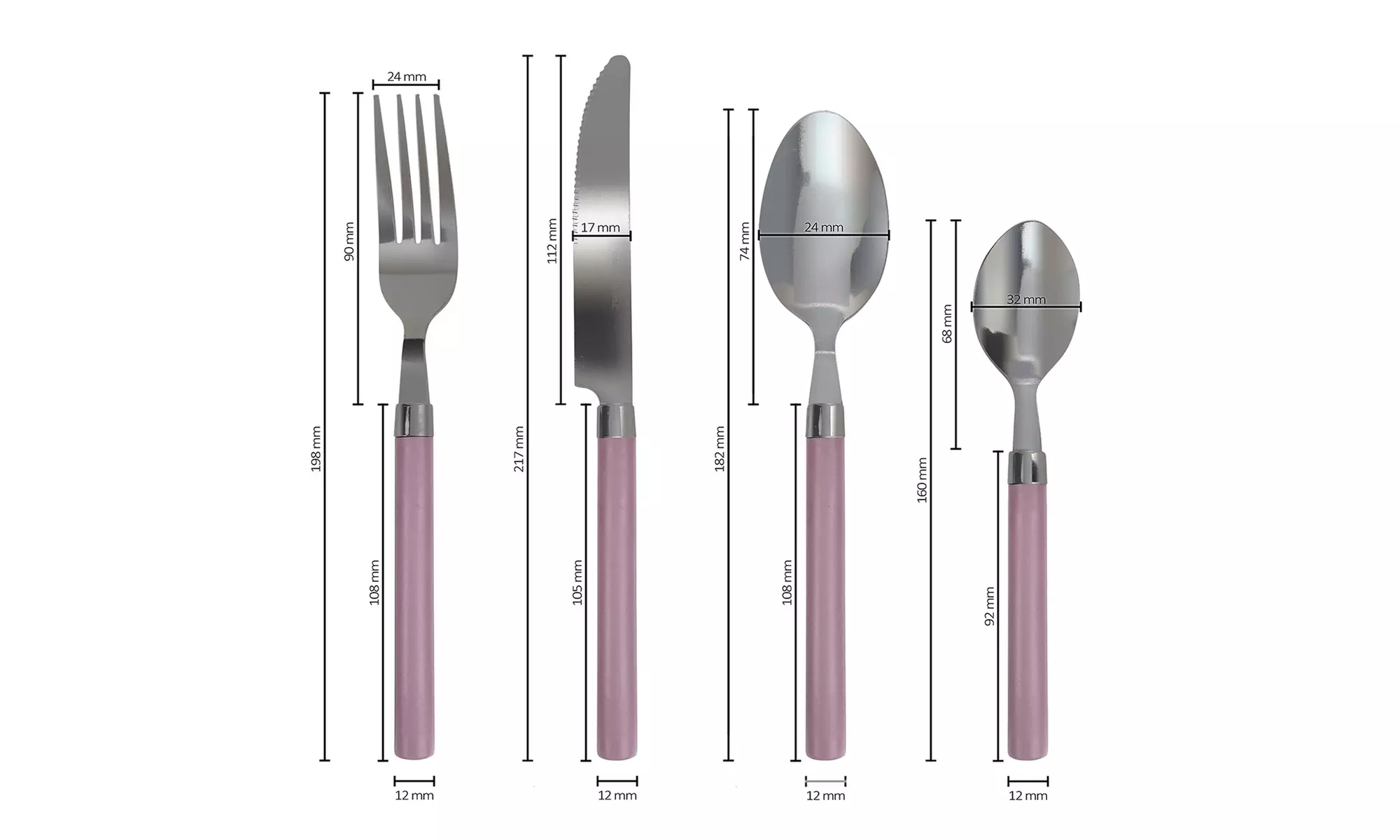 Set de 24 cubiertos de acero inoxidable con mango de colores