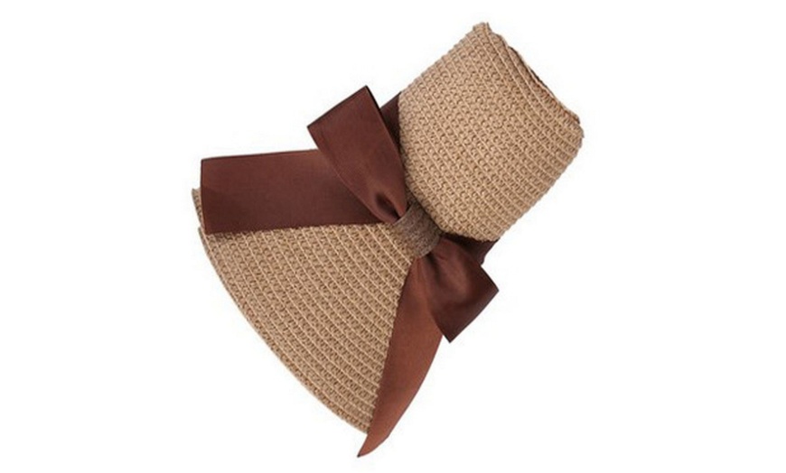 Image 2: Womens UPF50 Foldable Summer Straw Hat Wide Brim Fedora Sun Beach Hat