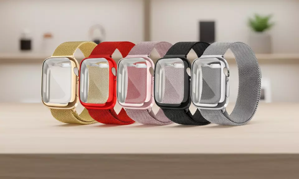 Magnetic Mesh Milanese Band W/ Screen Protector Bumper Case For Apple Watch