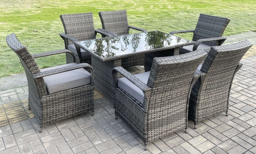 Image 1: Rattan Effect Garden Furniture Dining Table And Chairs Set