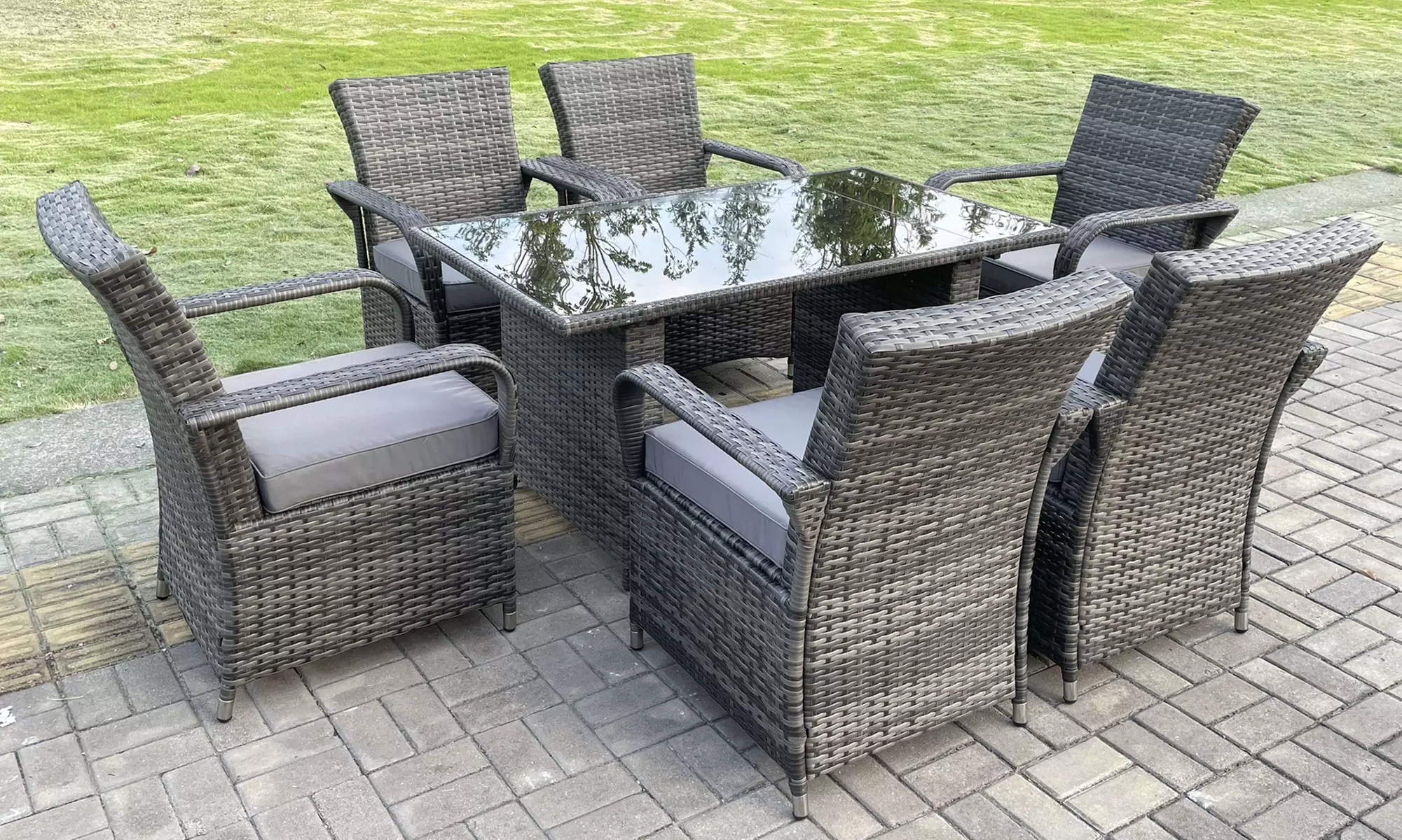 Rattan Effect Garden Furniture Dining Table And Chairs Set