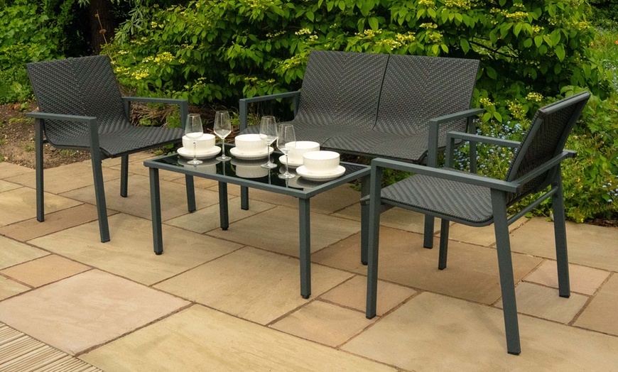 Image 1: Rattan-Effect Patio Furniture Set with Table 