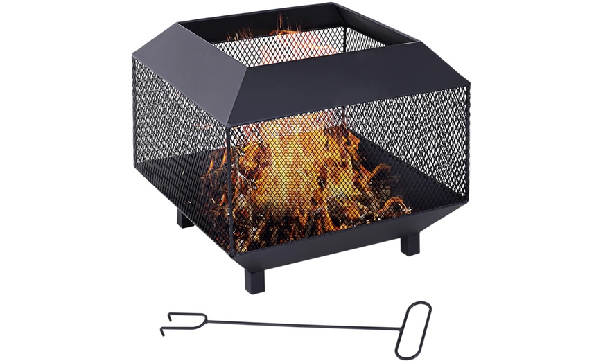Image 11: Outsunny Square-Shaped Fire Pit Table with Optional Grill Shelf