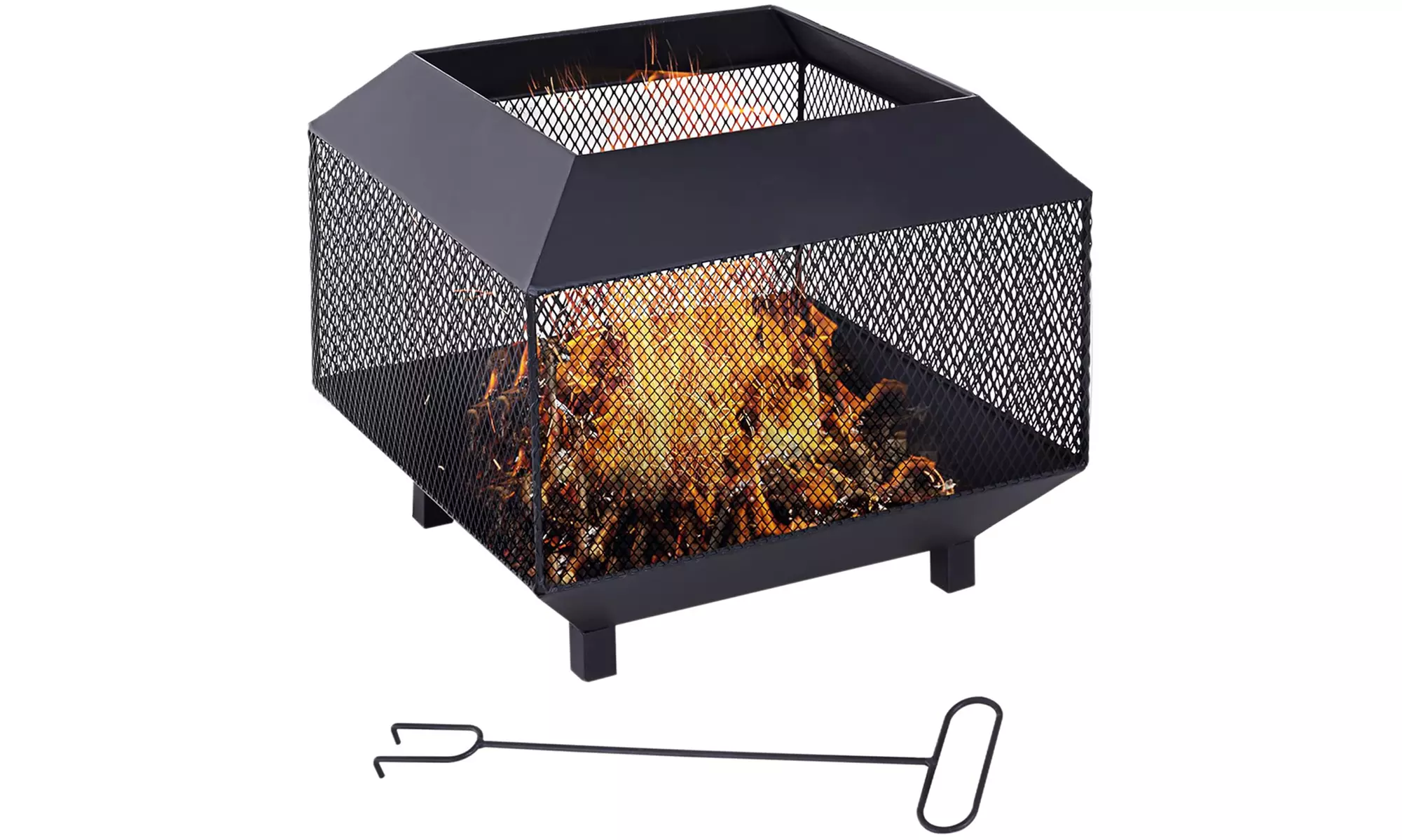 Outsunny Square-Shaped Fire Pit Table with Optional Grill Shelf