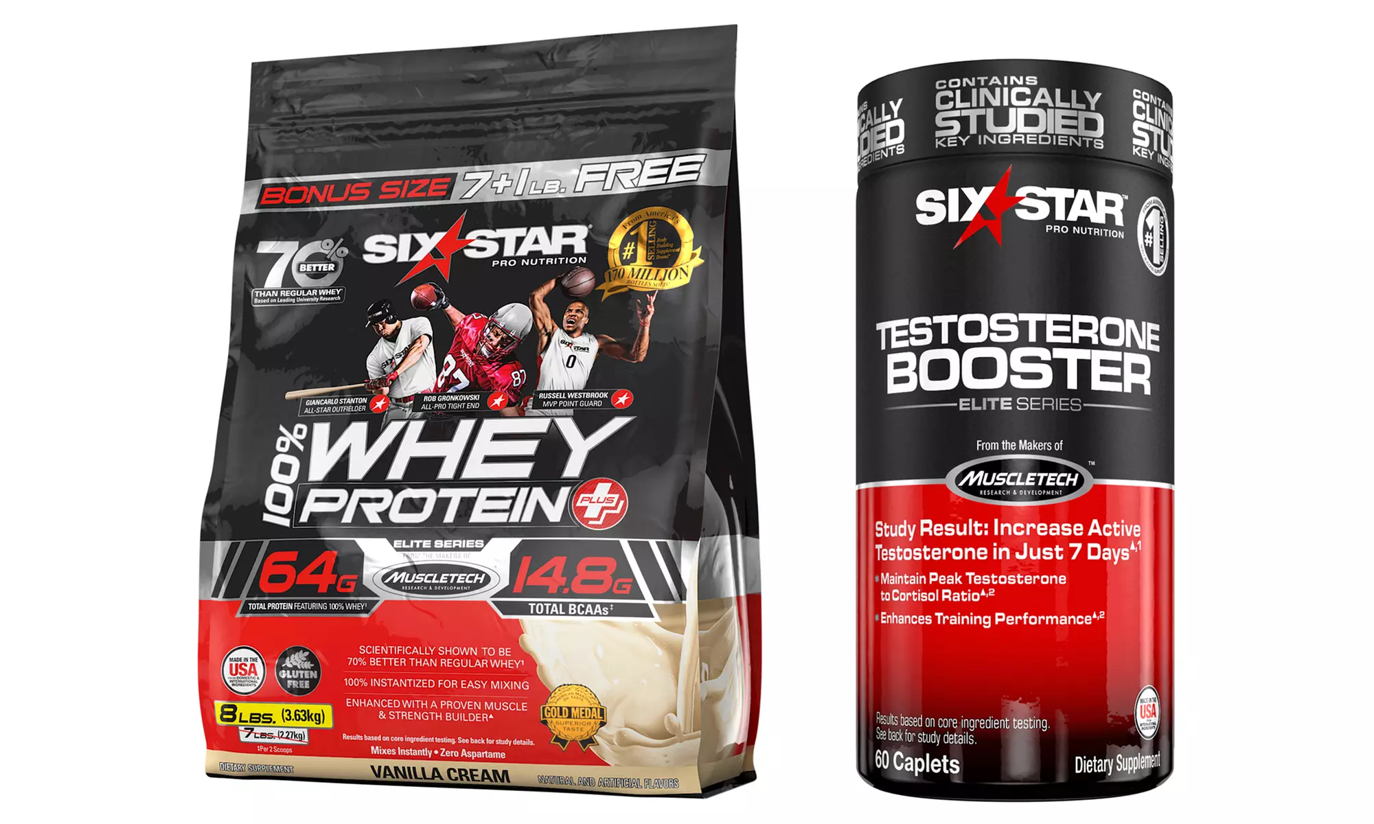 Six Star Whey Protein Plus Chocolate or Vanilla (8lb.) and Test Booster (60-Count) - Second Medium