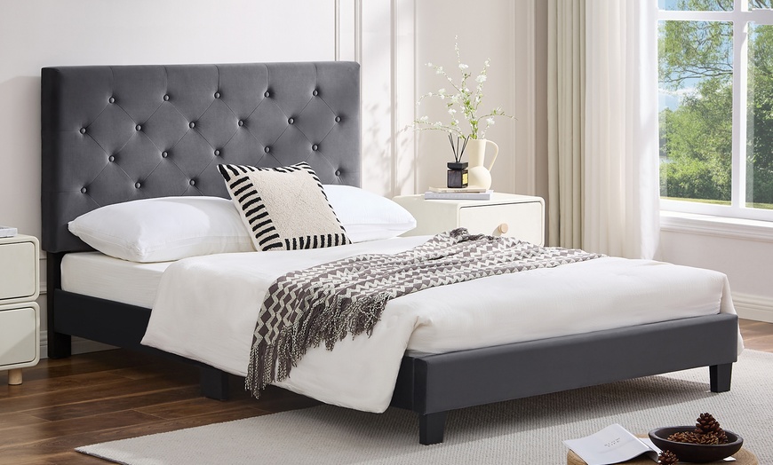 Image 1: King or Double Bed Frames with Adjustable Upholstered Headboards