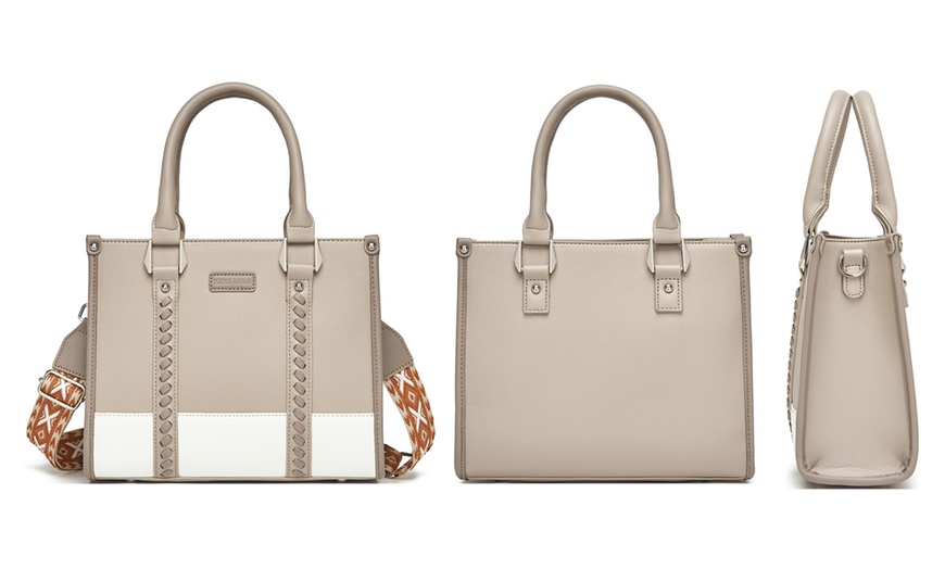 Image 13: Miss Lulu PU Leather Graceful Spacious Tote Bag with Woven Trim Strap