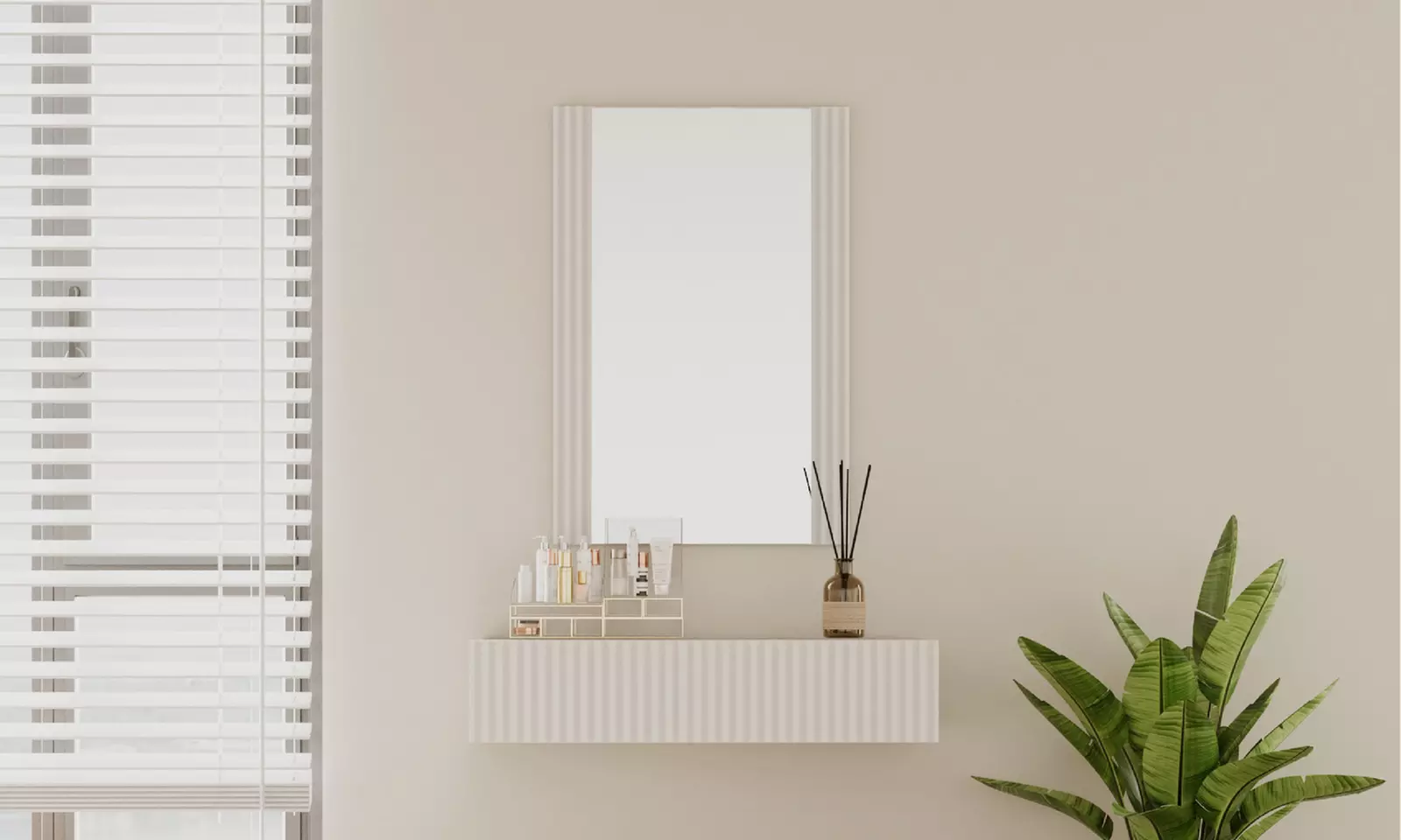 Tocador acanalado con cajón y espejo