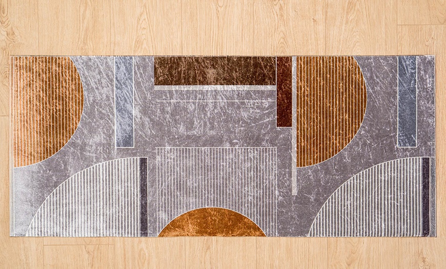 Image 3: Rutschfester Teppichläufer in Samt-Optik mit geometrischen Muster