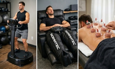 One recovery session, Vibration plate, Normatec compression and cupping therapy - The Golden Ratio Therapies