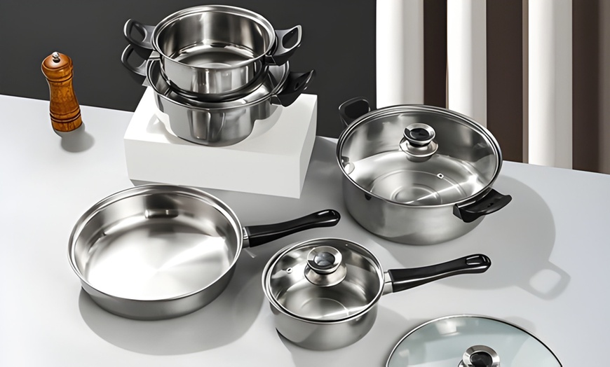 Image 3: 12-teiliger Edelstahl-Kochgeschirr-Set inkl. Glasdeckeln