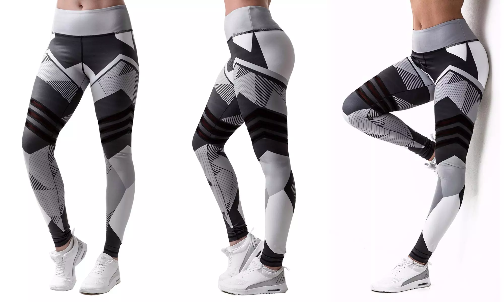 Damen Sport-Leggings mit geometrischem Print in Weiß oder Grau in der Größe nach Wahl - Second Medium