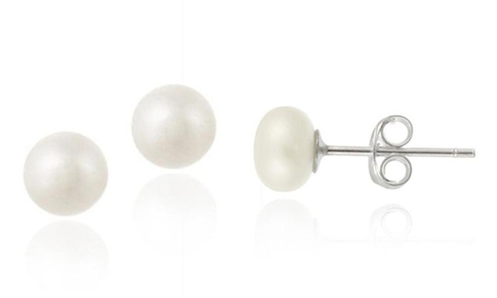 Sterling Silver Freshwater Cultured White Button Pearl 5.5-6mm Studs