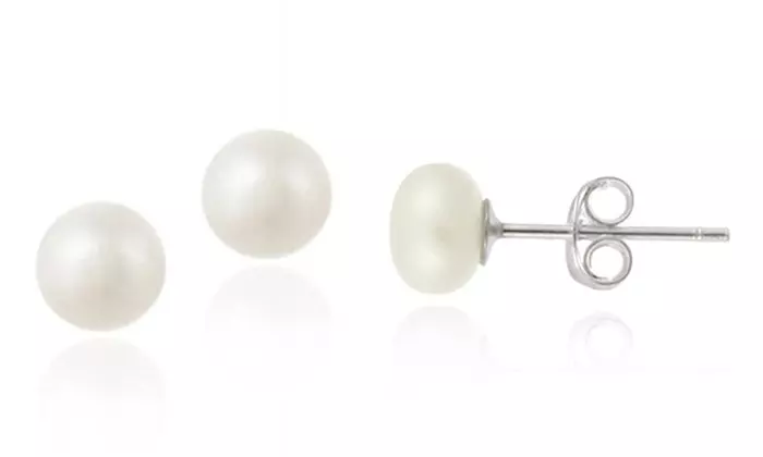Sterling Silver Freshwater Cultured White Button Pearl 5.5-6mm Studs - Primary Image