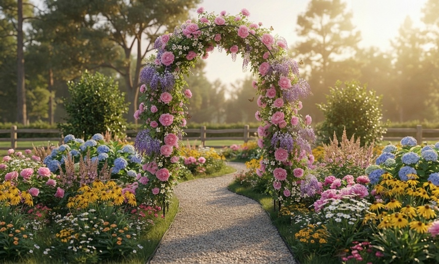 Image 4: Arco da giardino in metallo verde per rose e piante rampicanti