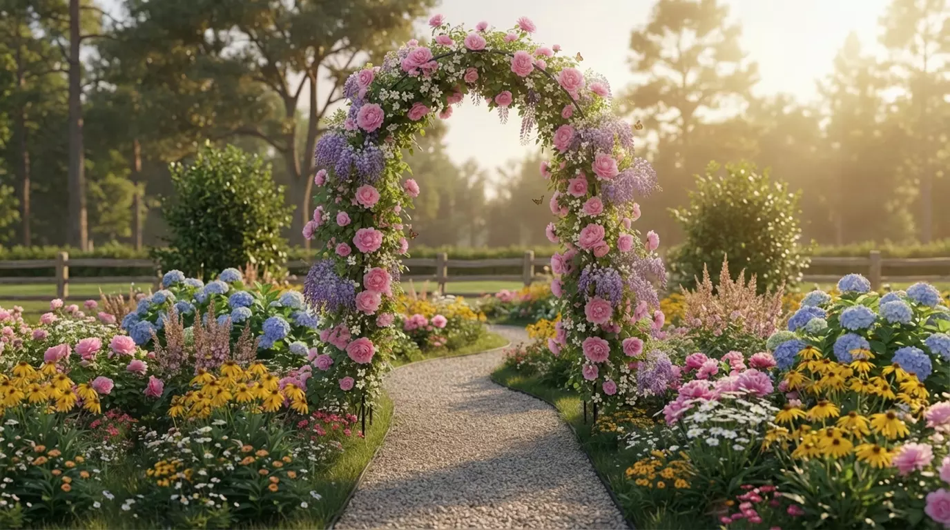 Arco da giardino in metallo verde per rose e piante rampicanti