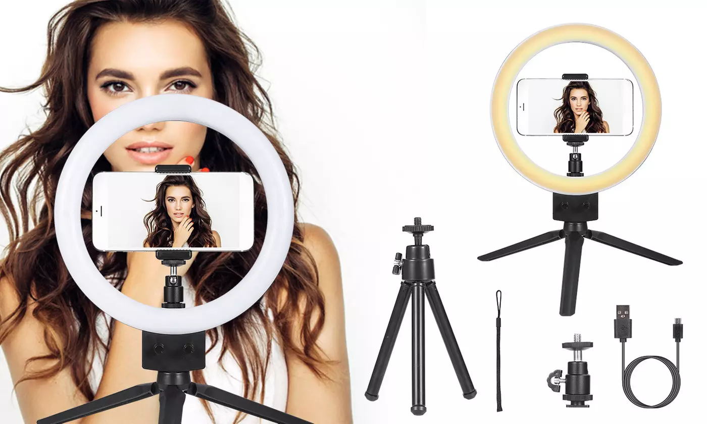 iMounTEK 9" 80-LED Ring Light w/ Tripod Cell Phone Camera Holder Lamp Stand - Primary Image
