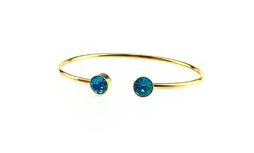 Image 2: 18k Yellow Gold Plated Silver 3 Ct Round Blue Zircon Stackable Bangle Bracelet