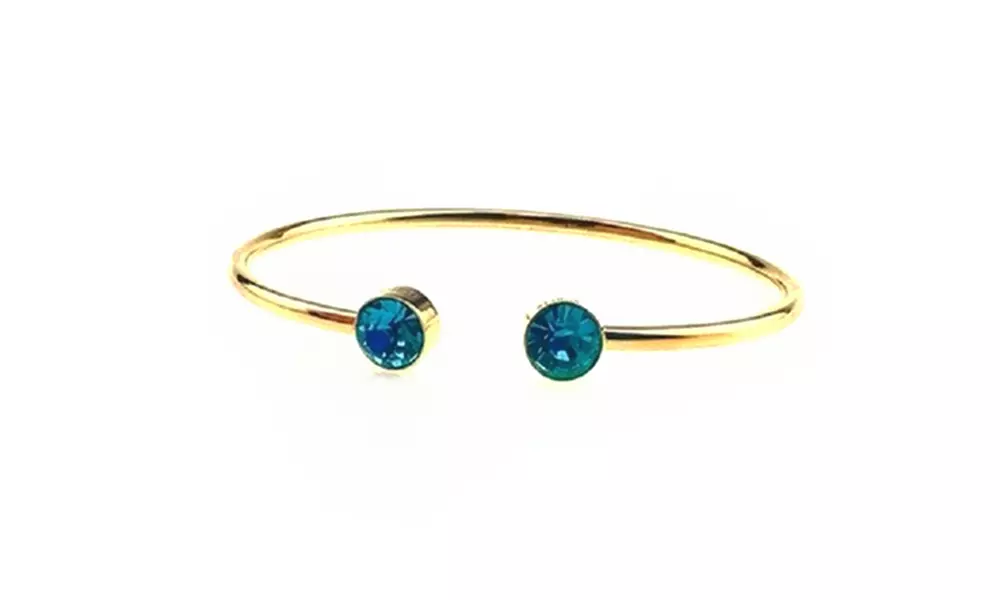 18k Yellow Gold Plated Silver 3 Ct Round Blue Zircon Stackable Bangle Bracelet