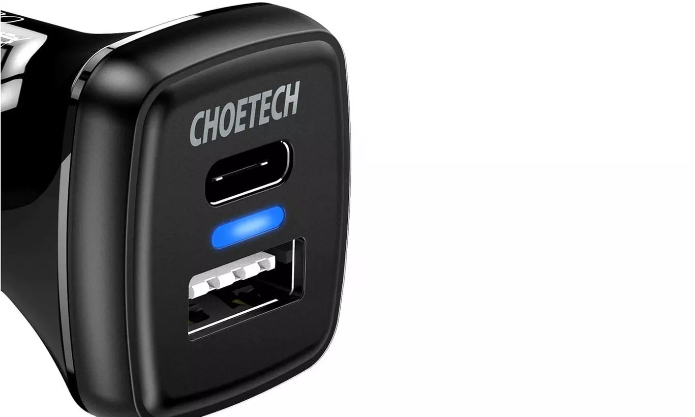 CHOETECH USB-C Car Charger Dual Port Fast 36W Type C and USB-A Car Adapter