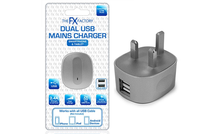 Image 6: FX Multicoloured Dual USB Mains Charger 2.4 AMP Plug