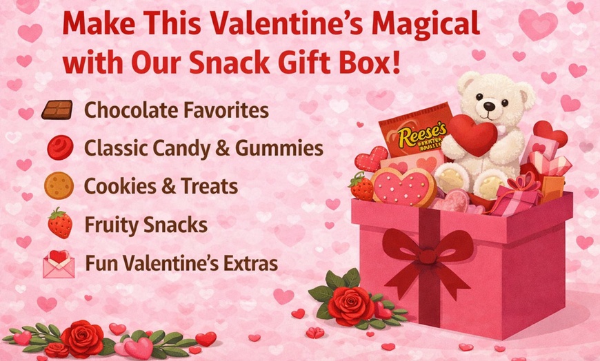 Image 8: Valentine’s Day Candy Gift Box with Teddy Bear & Chocolate- Date Night