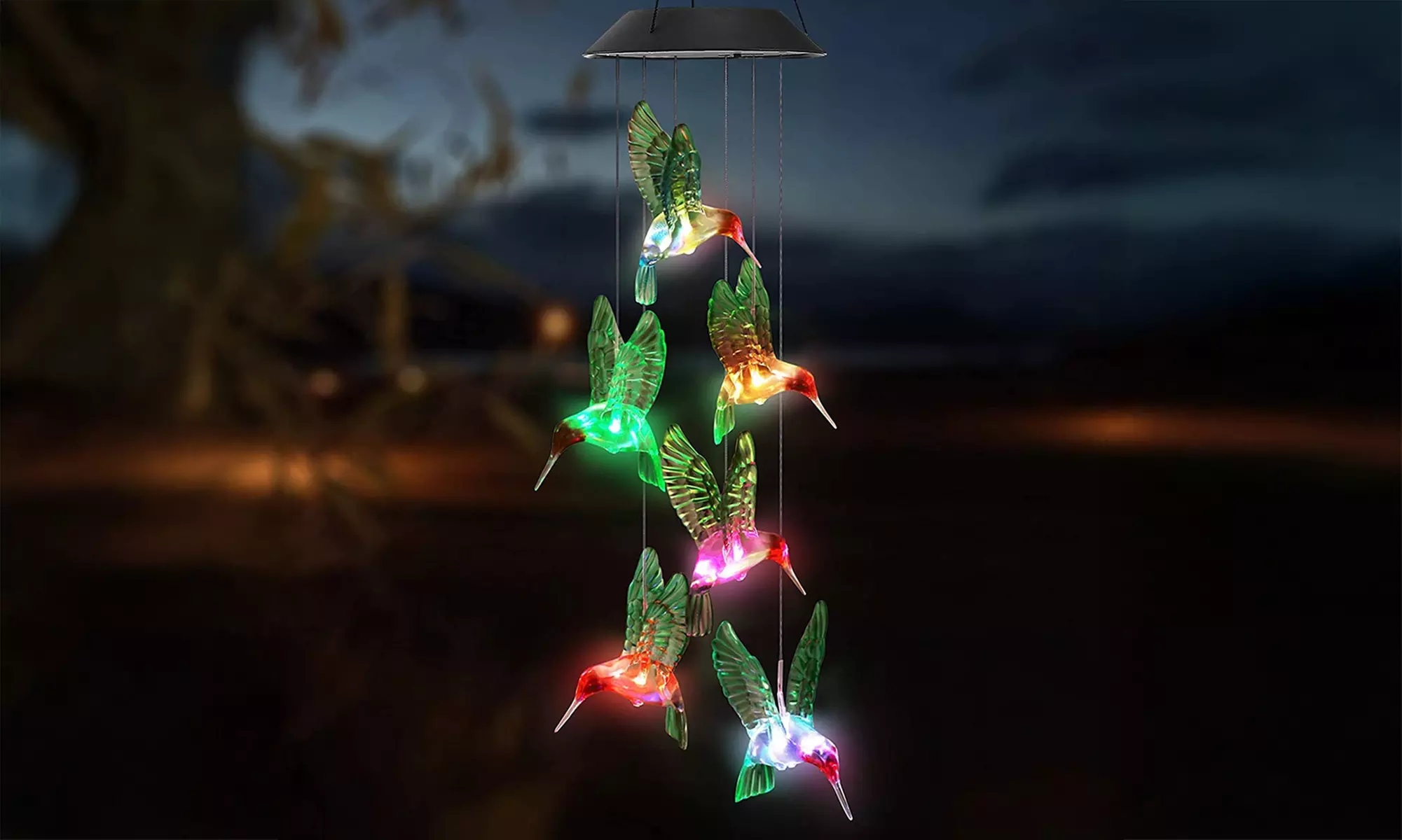 Hummingbird Solar Light Wind Chime - LED Changing Multi Color Decorative Lights