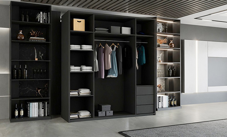 Image 2: Modern High Gloss Door Wardrobe With Mirror and Drawers