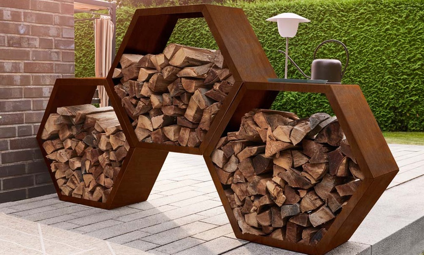 Image 1: 3er-Set Home Deluxe Holzlege aus Stahl „Anatares“